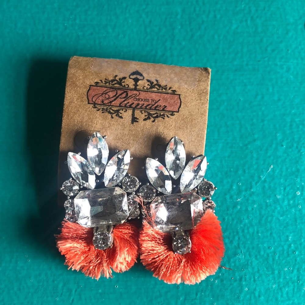 Rhinestone orange salmon fringe earrings